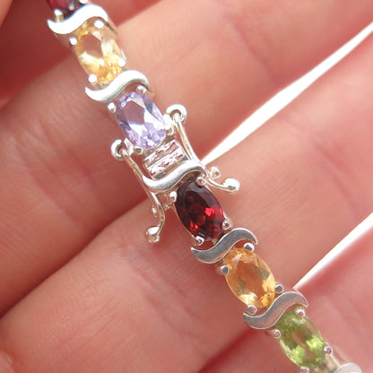 925 Sterling Silver Vintage Topaz Amethyst Garnet Citrine & Peridot Bracelet 7"