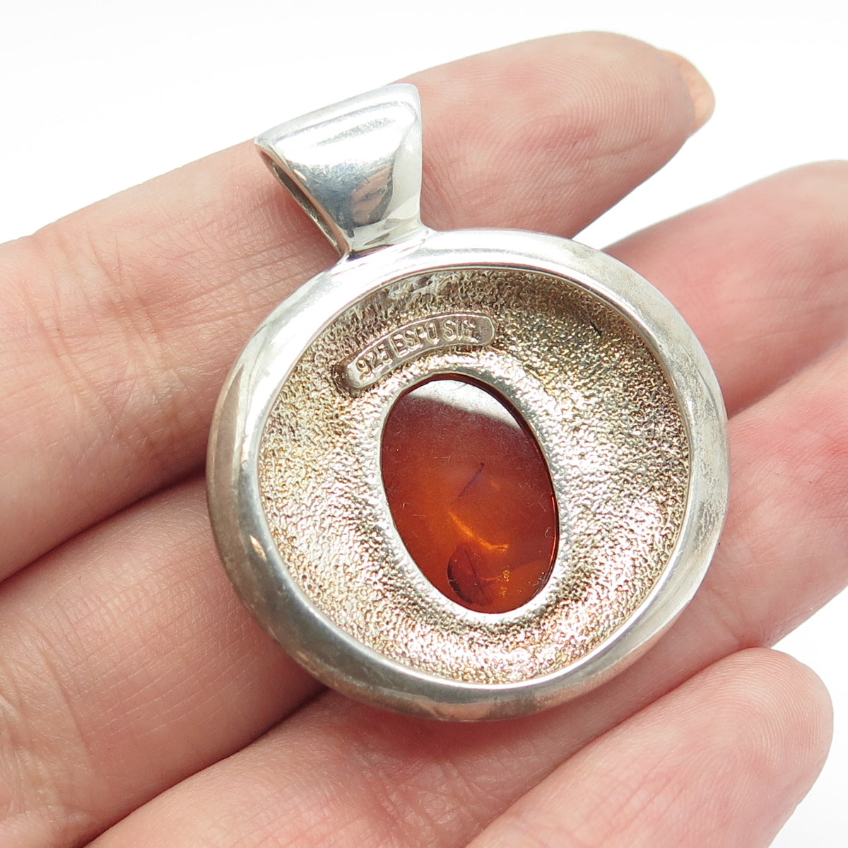 J. ESPOSITO 925 Sterling Silver Vintage Real Amber Pendant