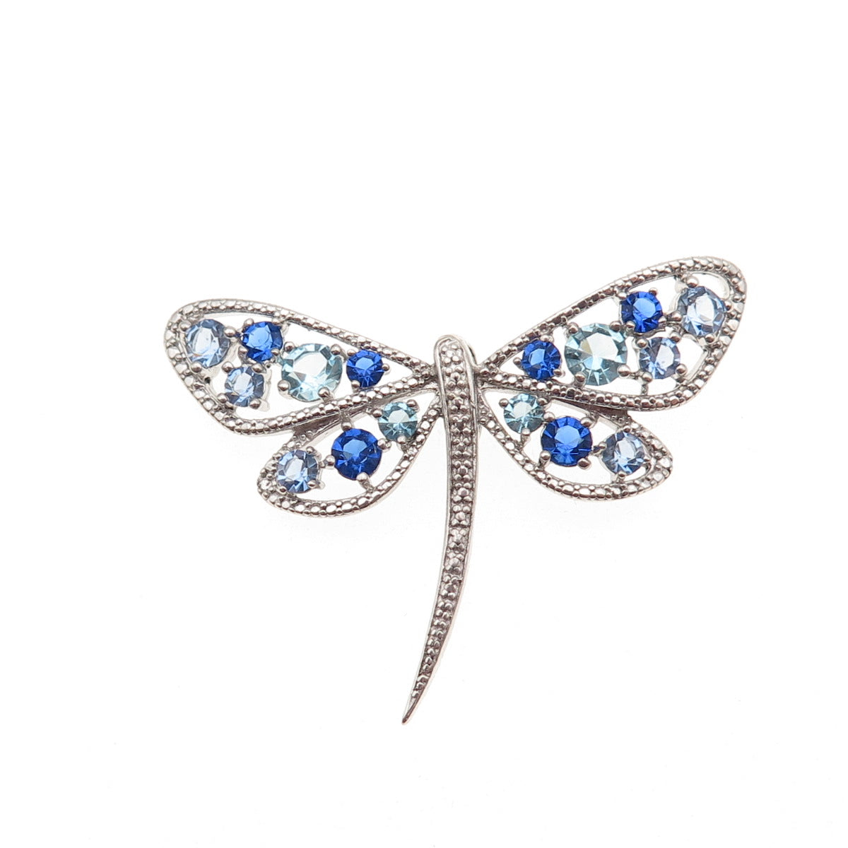 Sai 925 Sterling Silver Round-Cut Blue & White C Z Dragonfly Slide Charm Pendant