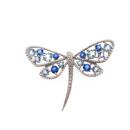 Sai 925 Sterling Silver Round-Cut Blue & White C Z Dragonfly Slide Charm Pendant