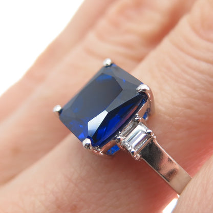 925 Sterling Silver Blue & White Multi-Cut Shaped C Z Ring Size 9.5