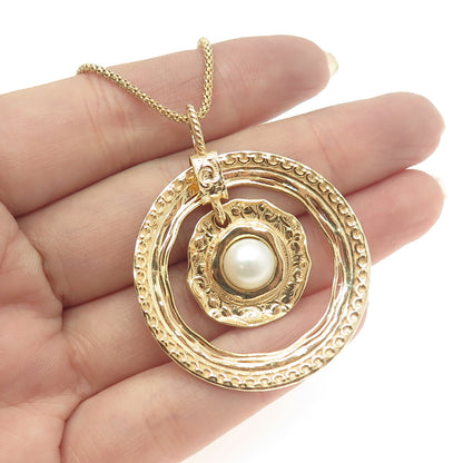 LIRM Sterling Silver Gold Plated Vintage Israel Real Pearl Circle Necklace 18"