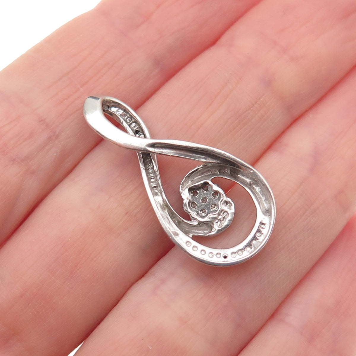 925 Sterling Silver Real Round-Cut Blue & White Diamond Infinity Charm Pendant