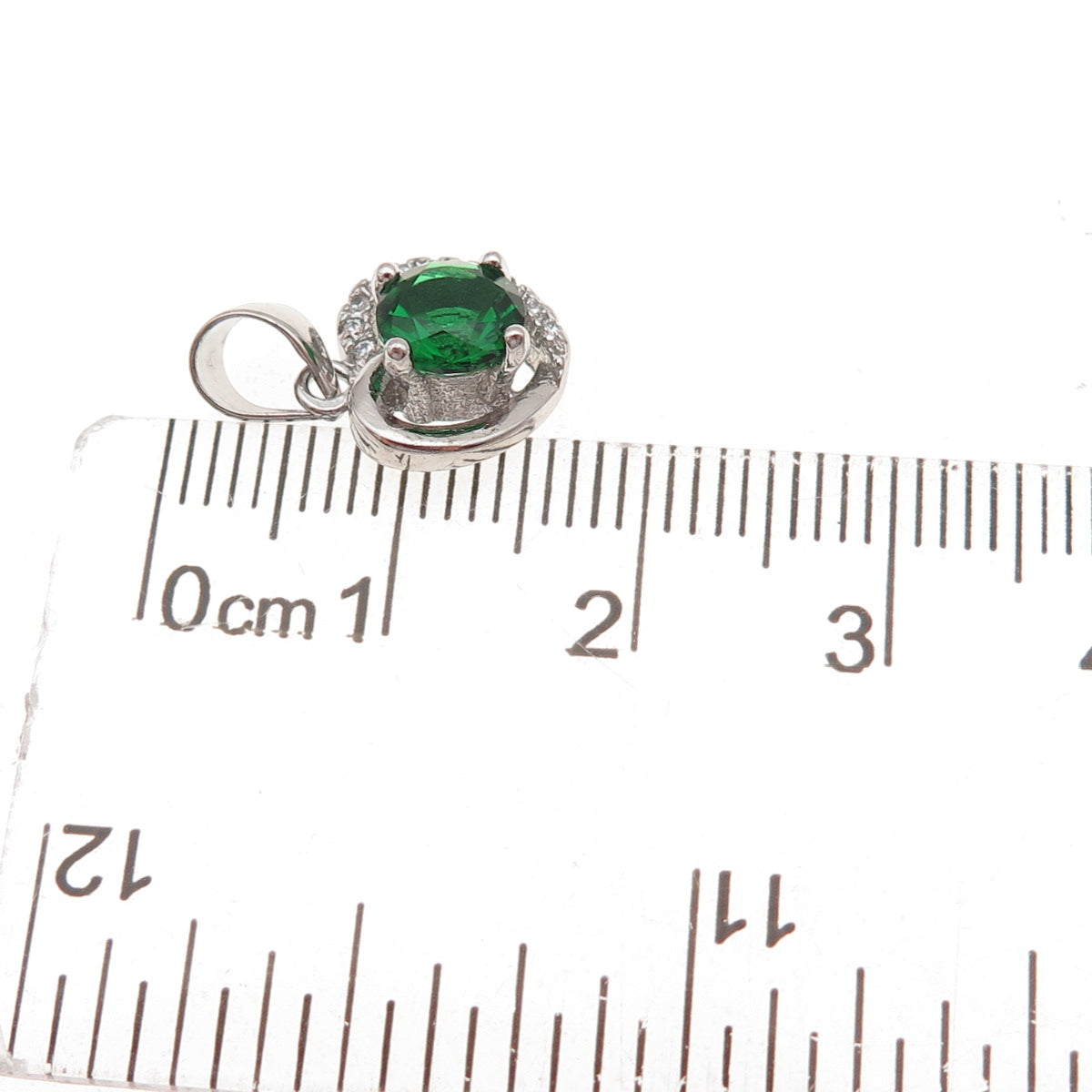 925 Sterling Silver Round-Cut Green & White C Z Heart Charm Pendant