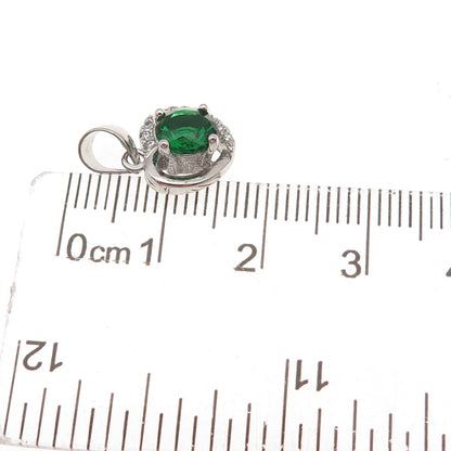 925 Sterling Silver Round-Cut Green & White C Z Heart Charm Pendant