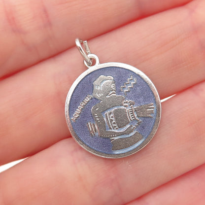 Griffith & Sons 925 Sterling Vintage Enamel Aquarius Zodiac Charm Pendant