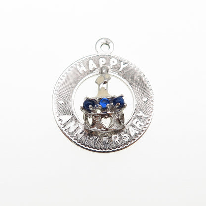 MARC MERCY 925 Sterling Silver Vintage Rhinestone Happy Birthday Charm Pendant
