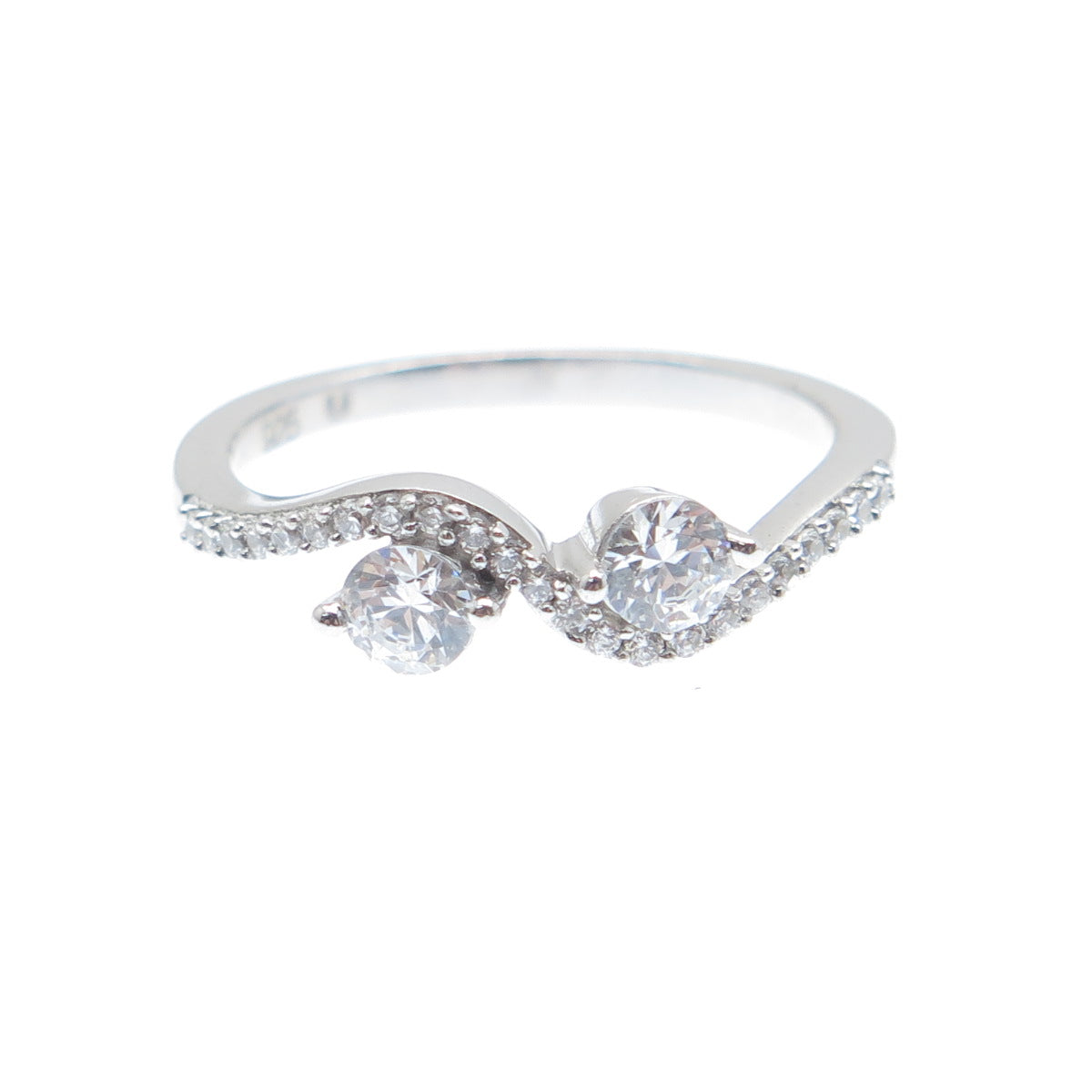 925 Sterling Silver Round-Cut C Z Wavy Promise Ring Size 7