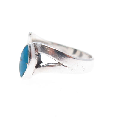925 Sterling Silver Vintage Real Turquoise Modernist Ring Size 6
