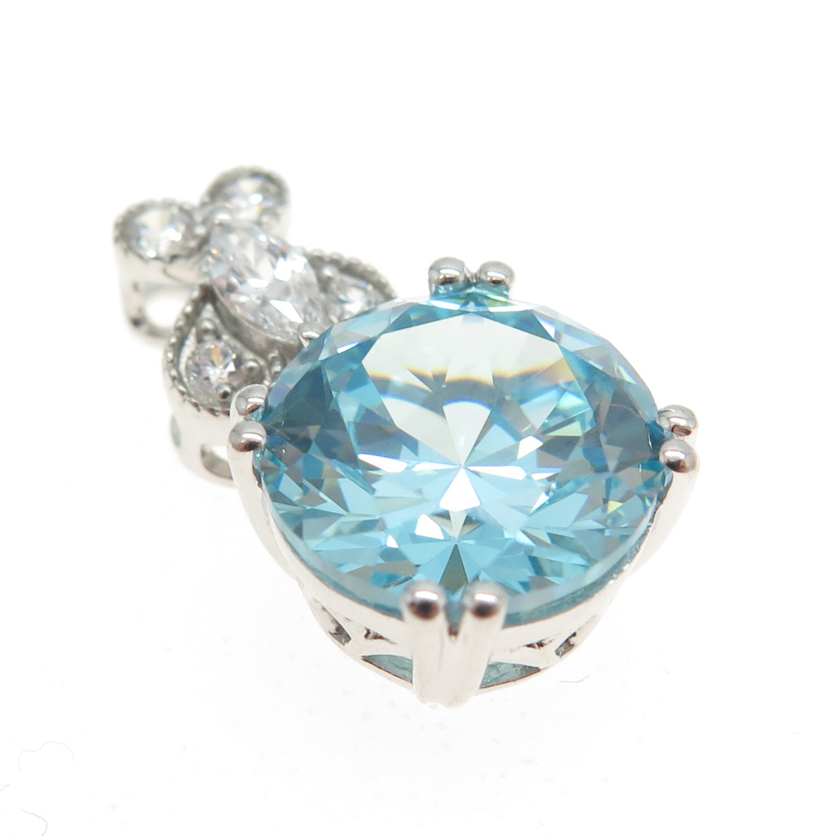 925 Sterling Silver Marquise & Round-Cut White Blue C Z Pendant