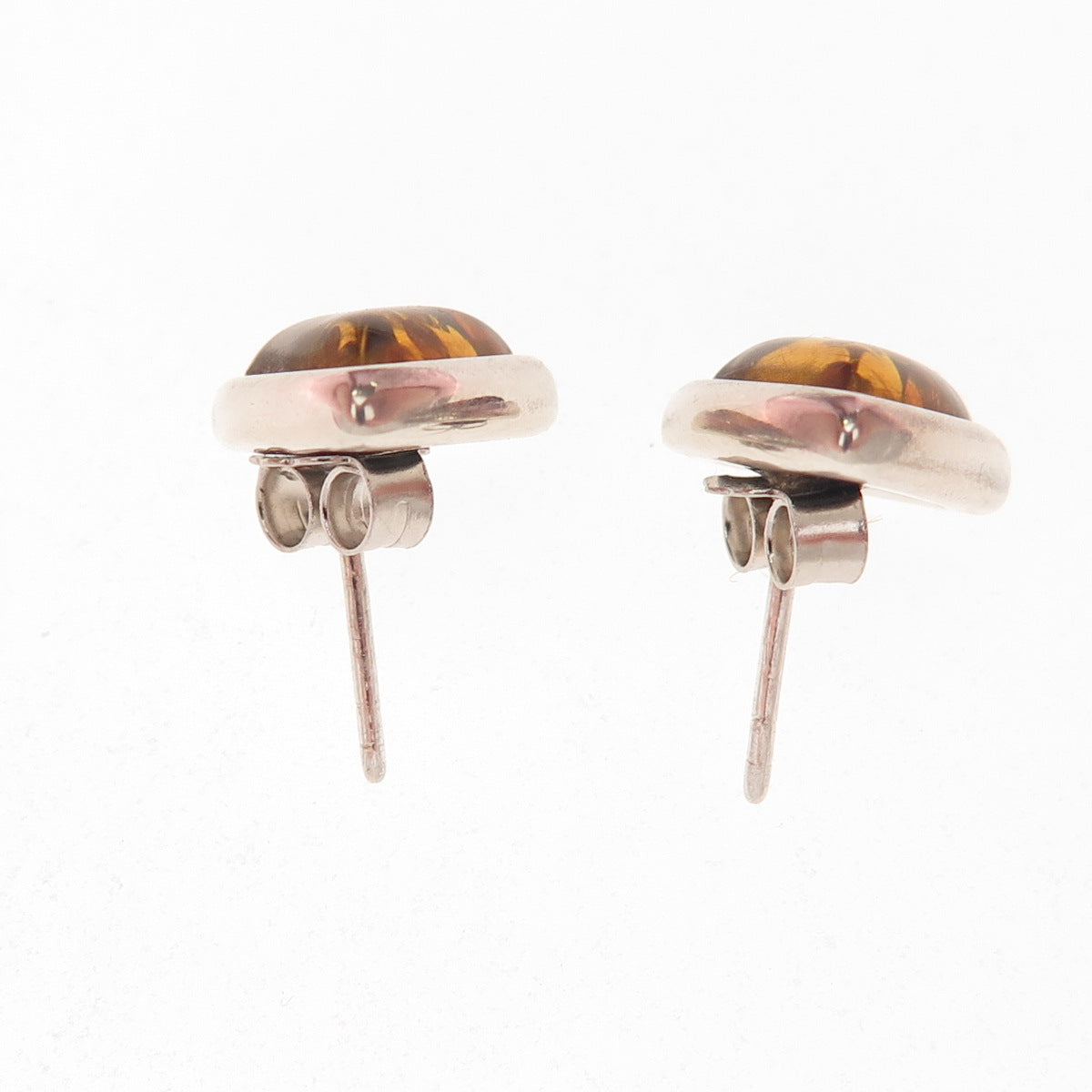 925 Sterling Silver Vintage Real Amber Triangle Stud Earrings