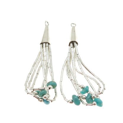 Old Pawn 925 Sterling Silver Southwestern Turquoise Liquid Chain Jacket Earrings