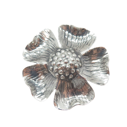 925 Sterling Silver Vintage Flower Blossom Oxidized Handmade Pin Brooch