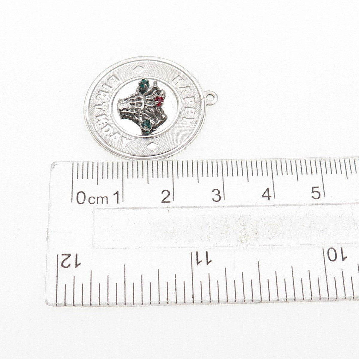 925 Sterling Silver Vintage Rhinestone Happy Birthday Charm Pendant