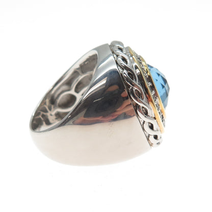 DSMK 925 Sterling Silver 2-Tone Round-Cut Blue & White C Z Ring Size 7.25