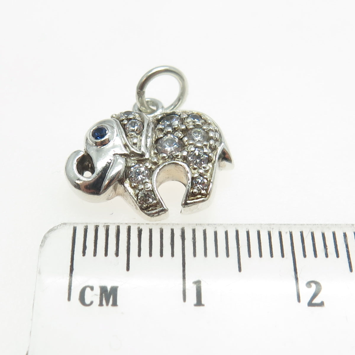 925 Sterling Silver Real Blue Sapphire Gemstone & C Z Elephant Charm Pendant