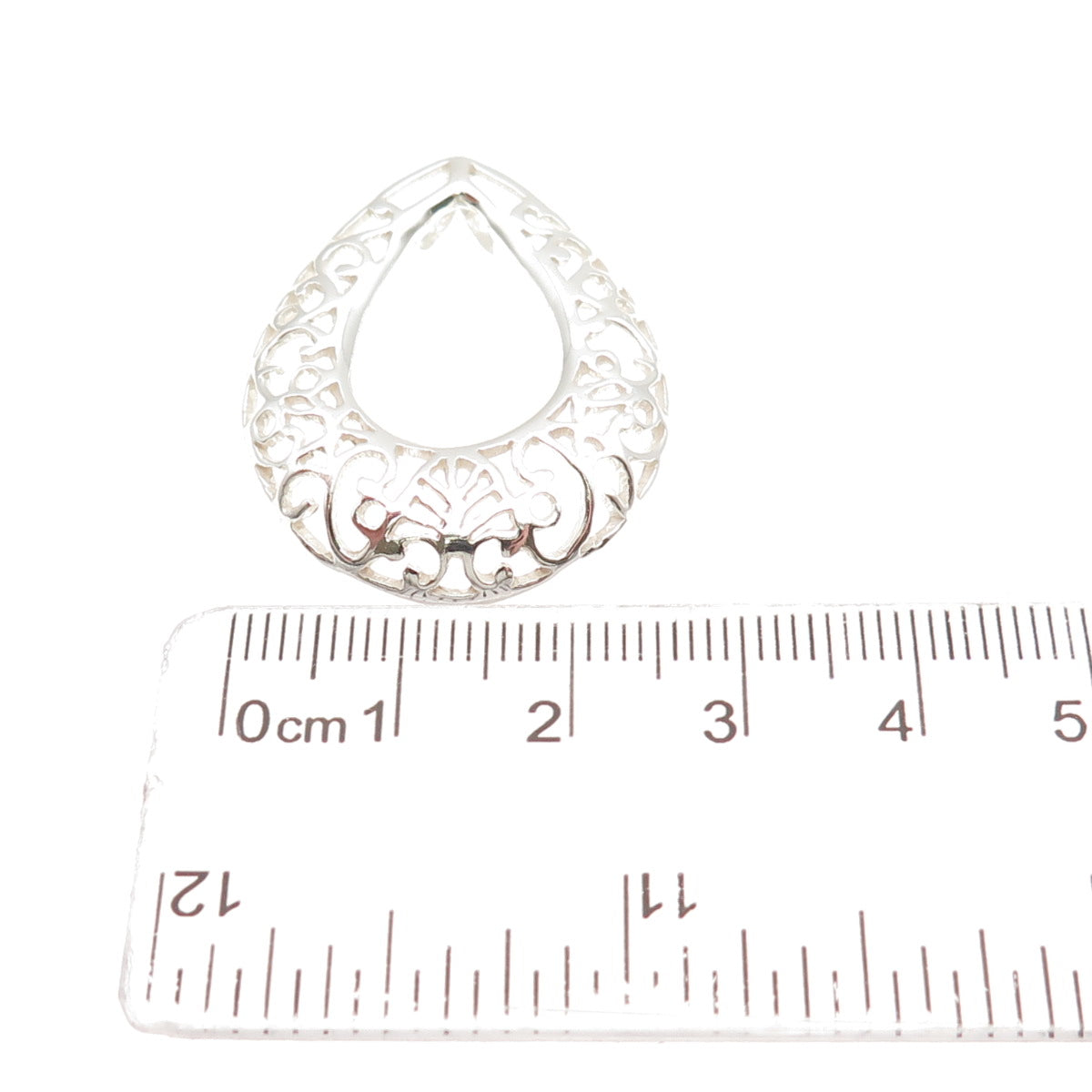 925 Sterling Silver Vintage Ornate Floral Teardrop Slide Pendant