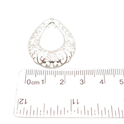 925 Sterling Silver Vintage Ornate Floral Teardrop Slide Pendant
