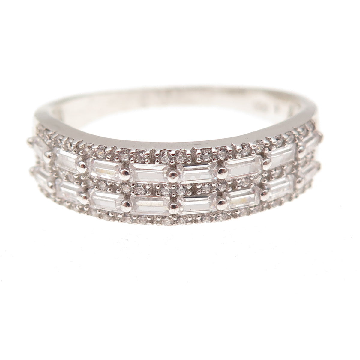 925 Sterling Silver Emerald & Round-Cut C Z Ring Size 12.25
