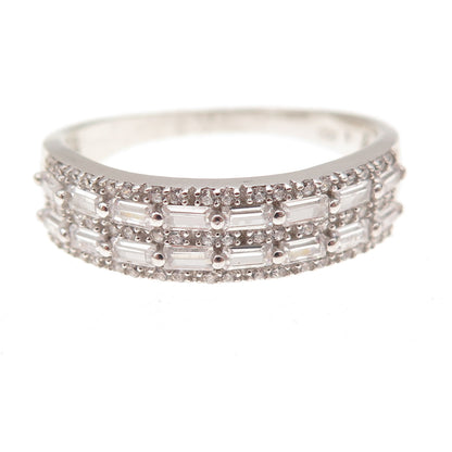 925 Sterling Silver Emerald & Round-Cut C Z Ring Size 12.25