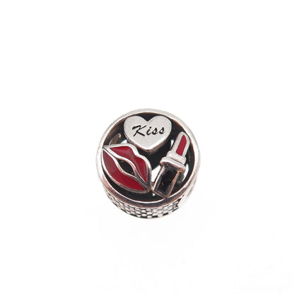 Pandora 925 Sterling Silver Enamel Glamour Kiss Slide Bead Charm