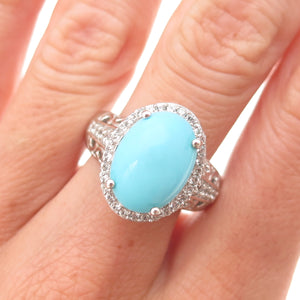 Chuck Clemency 925 Sterling Silver Real Turquoise & White Topaz Ring Size 8.25