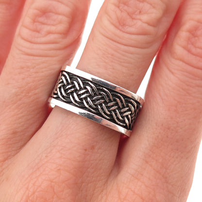 925 Sterling Silver Vintage Braided Oxidized Square Band Ring Size 9