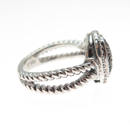 J. STELLA 925 Sterling Silver Real Round-Cut White & Cognac Diamond Ring Size 7