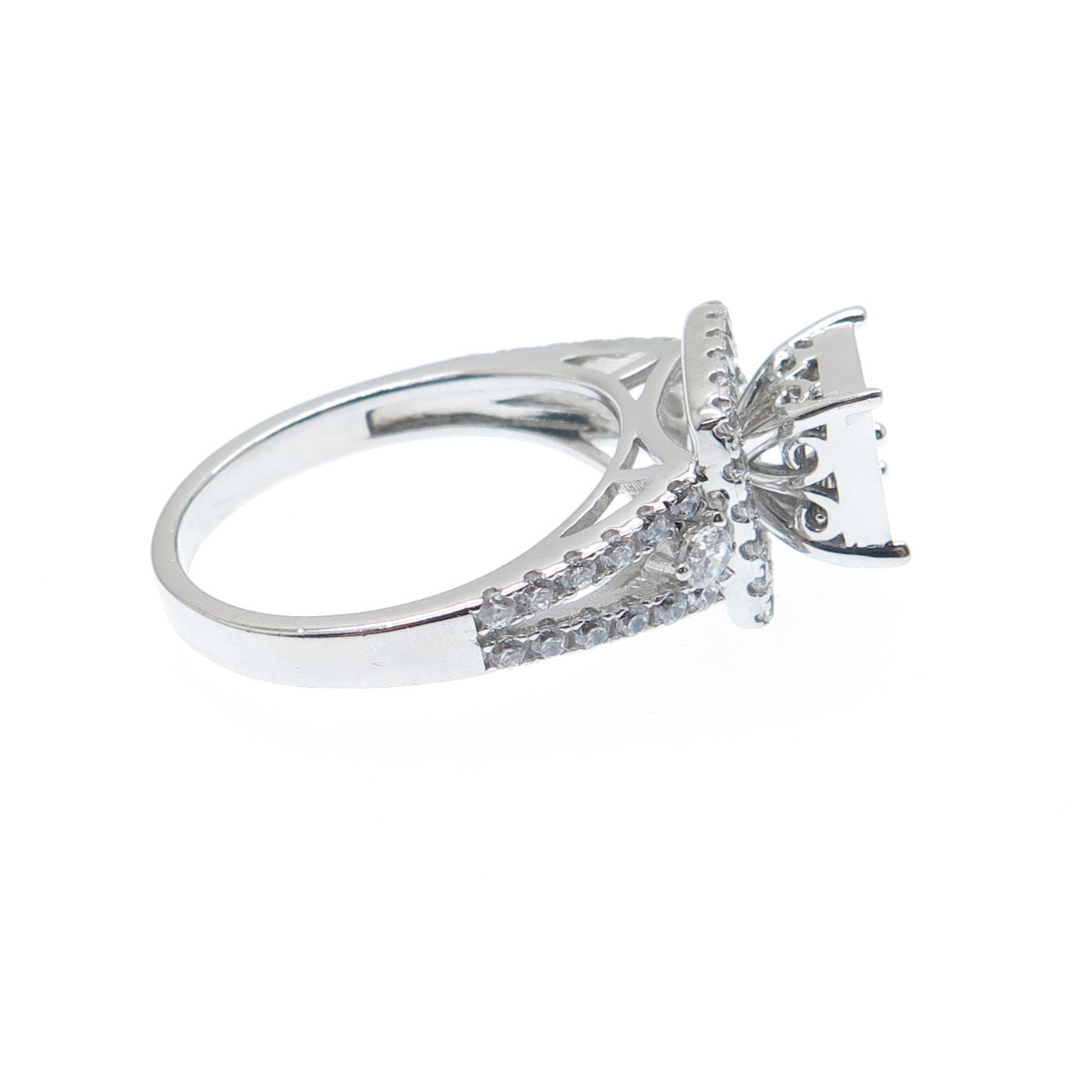 925 Sterling Silver Princess & Round-Cut C Z Engagement Ring Size 8