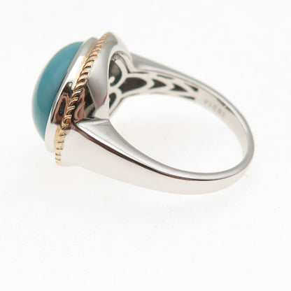 925 Sterling Silver 2-Tone Real Tyrone Turquoise Ring Size 8