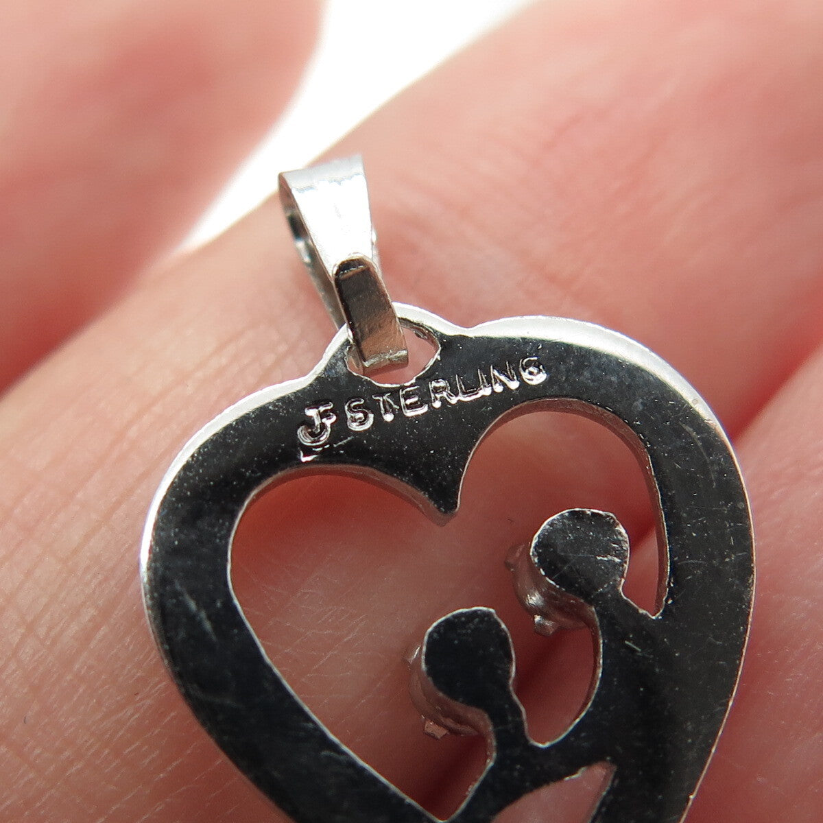 FELICE JF 925 Sterling Silver Antique Art Deco Rhinestone Heart Pendant
