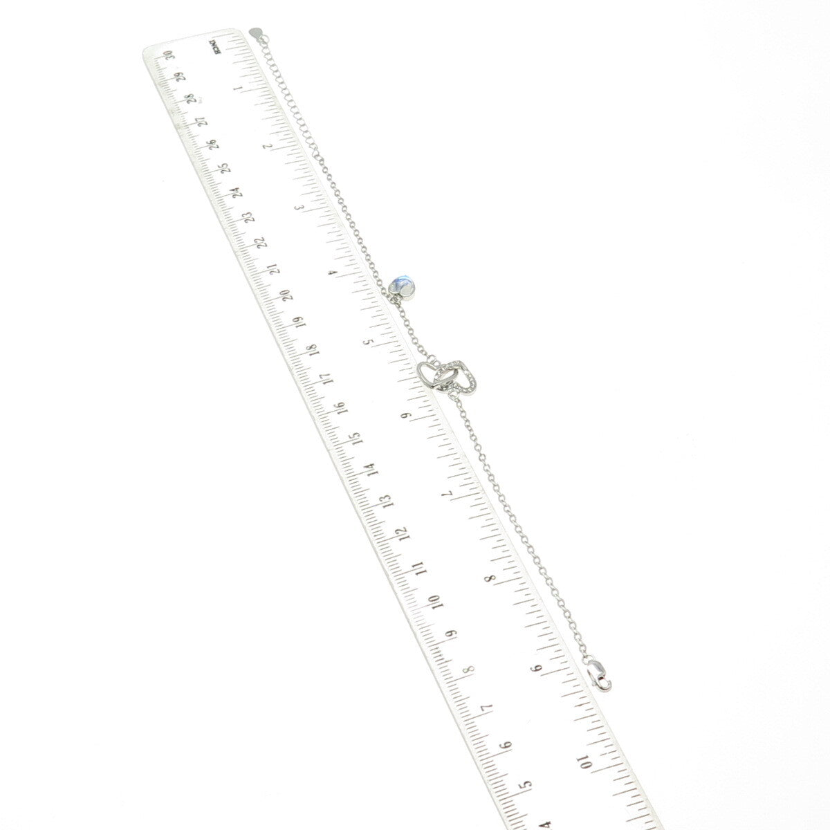 925 Sterling Silver Opalite & C Z Heart Adjustable Bracelet 7-9"