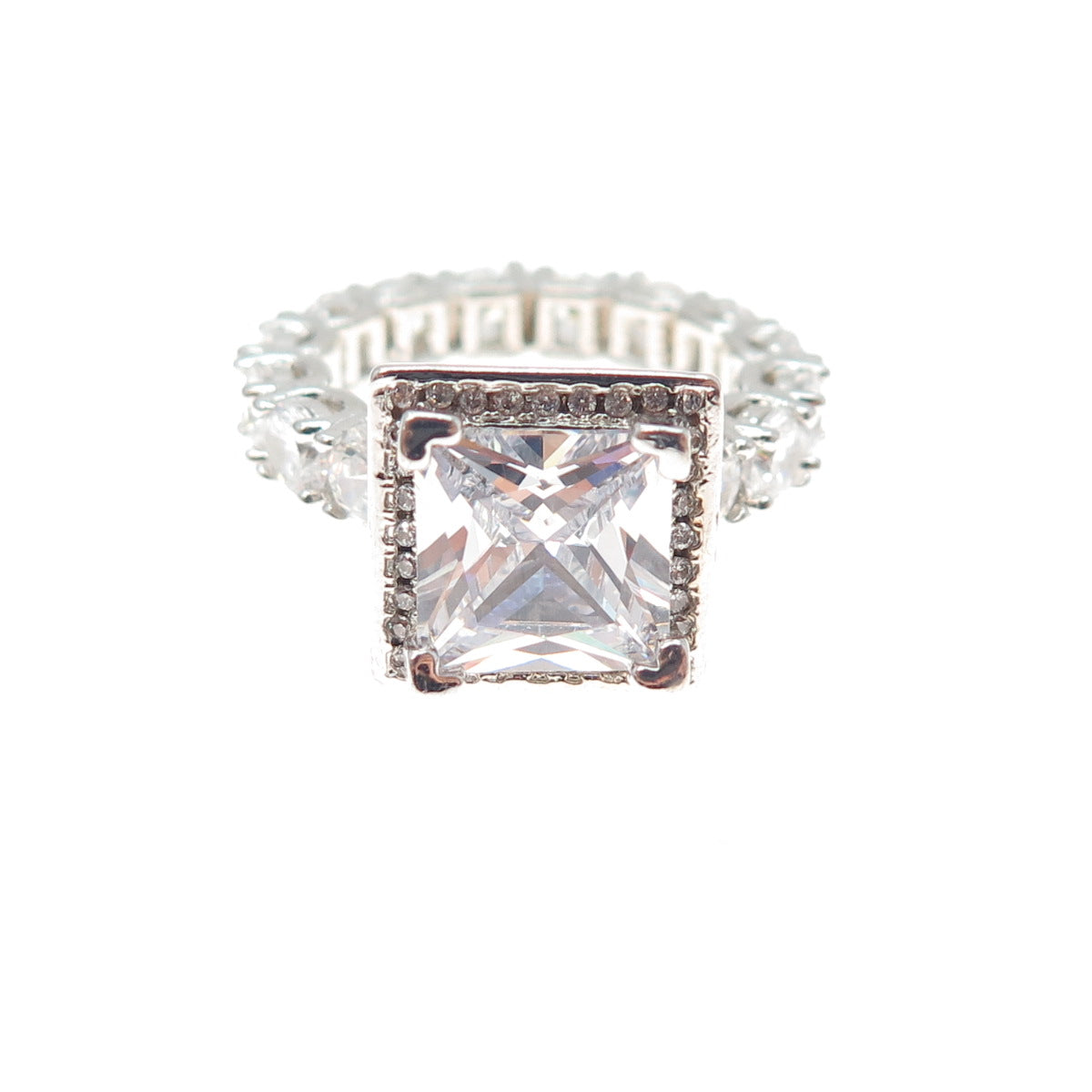 925 Sterling Silver Princess & Round-Cut C Z Engagement Ring Size 6.25