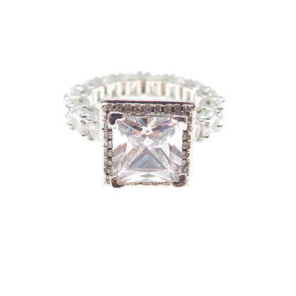 925 Sterling Silver Princess & Round-Cut C Z Engagement Ring Size 6.25