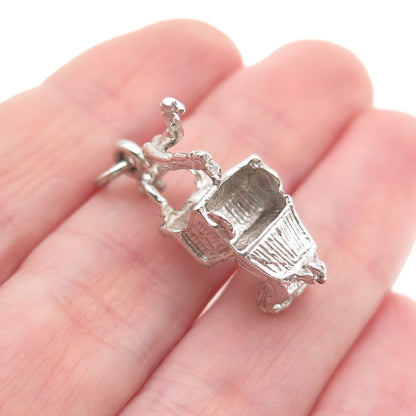CELLINI 925 Sterling Silver Vintage Man Pushing Carriage Mini 3D Charm Pendant