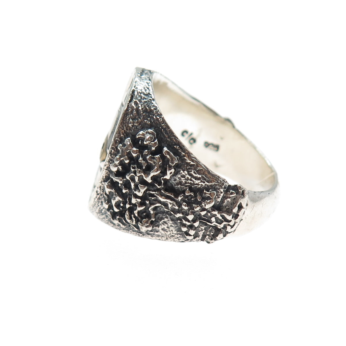 925 Sterling Silver 2-Tone Vintage Nuclear Bomb Biker Oxidized Ring Size 11.25