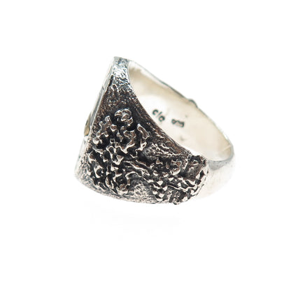 925 Sterling Silver 2-Tone Vintage Nuclear Bomb Biker Oxidized Ring Size 11.25
