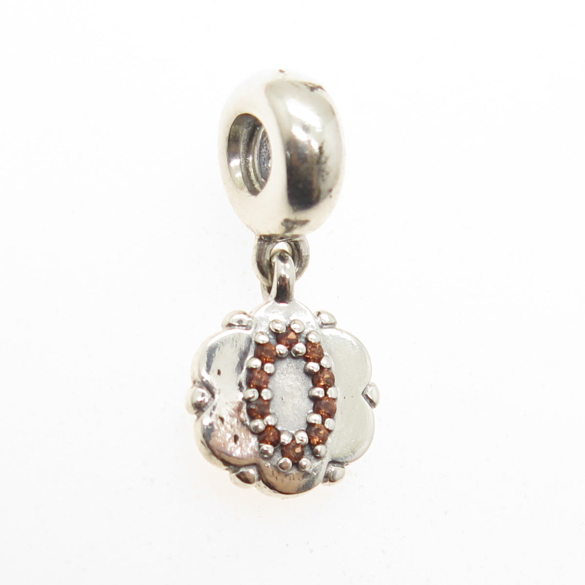 PANDORA 925 Sterling Silver Red Garnet Flower Dangle Charm