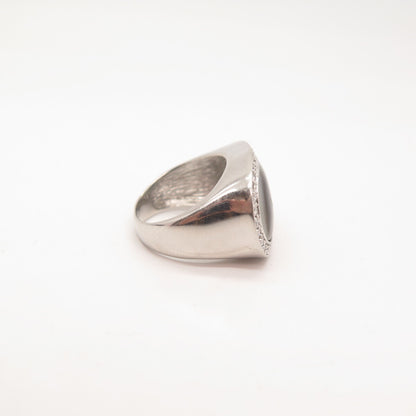 925 Sterling Silver Vintage Real Abalone Shell & C Z Ring Size 7.5