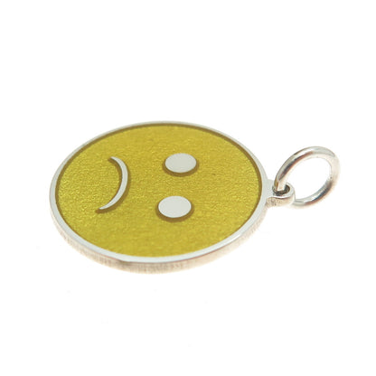 925 Sterling Silver Yellow Enamel Sad Face Emoji Minimalist Charm Pendant