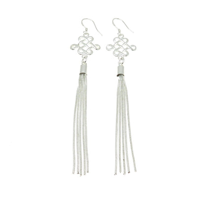 925 Sterling Silver Celtic Knot Tassel Dangle Earrings