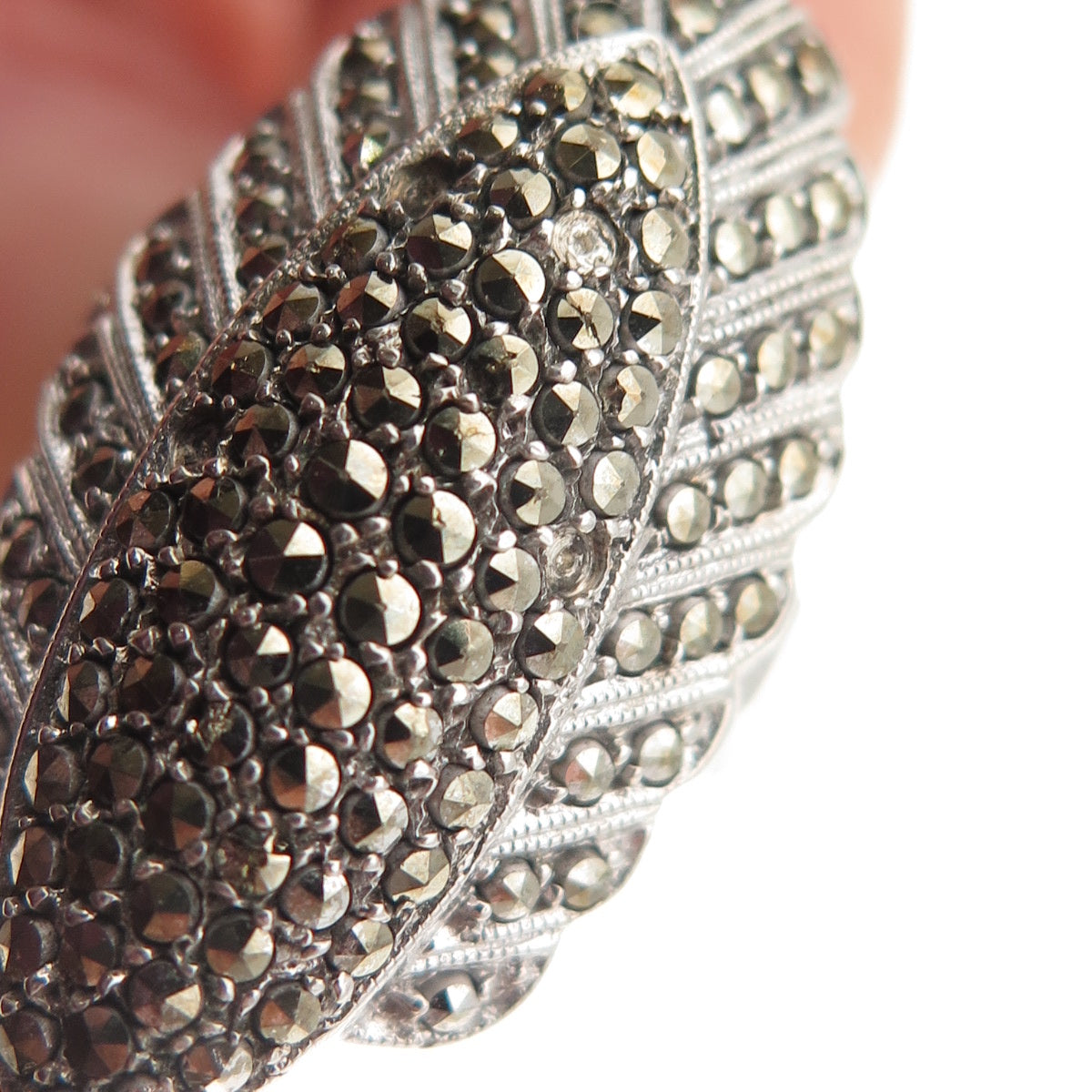 925 Sterling Antique Art Deco Real Marcasite Ring Size 7.25 (missing 3 stones)