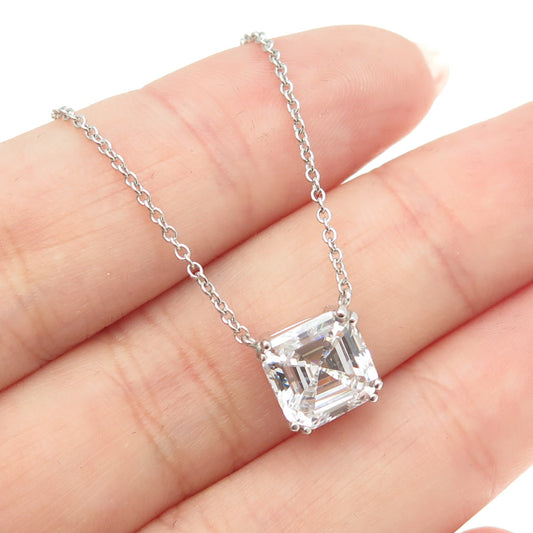 925 Sterling Silver Cushion-Cut Shaped C Z Rolo Chain Necklace 18"