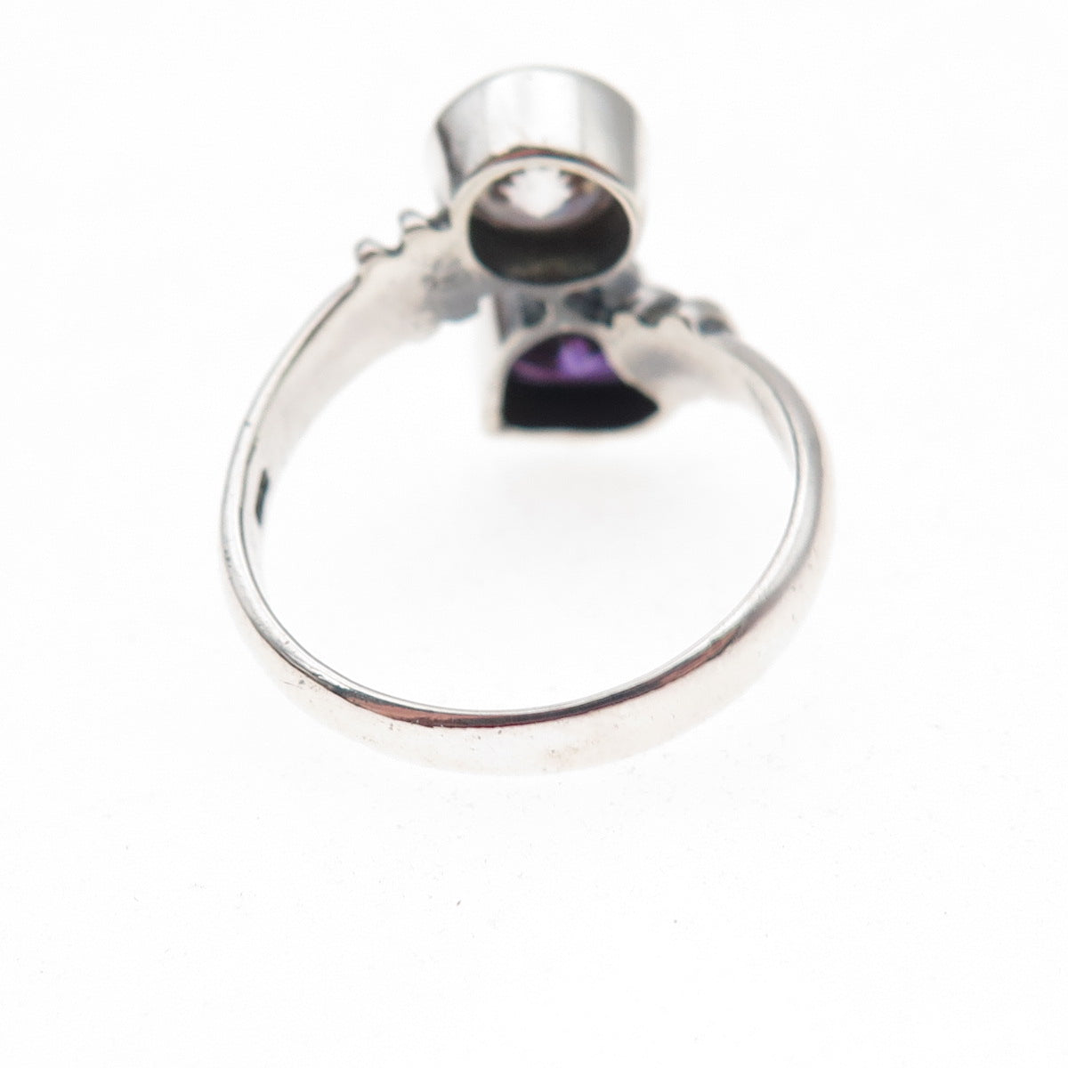 Charles Winston Sterling Silver Vintage Purple & White C Z Heart Ring Size 7.5