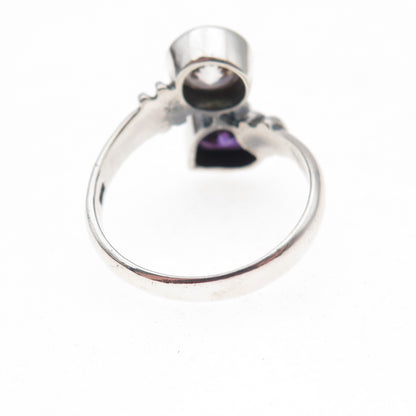 Charles Winston Sterling Silver Vintage Purple & White C Z Heart Ring Size 7.5