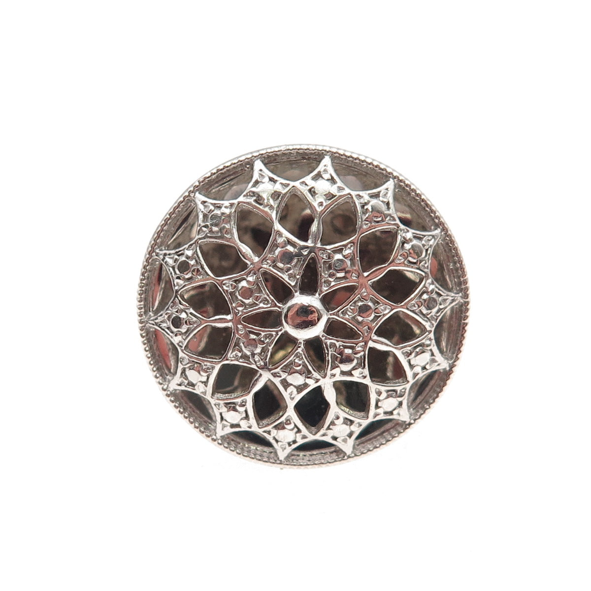 925 Sterling Silver Floral Dome Ring Size 6