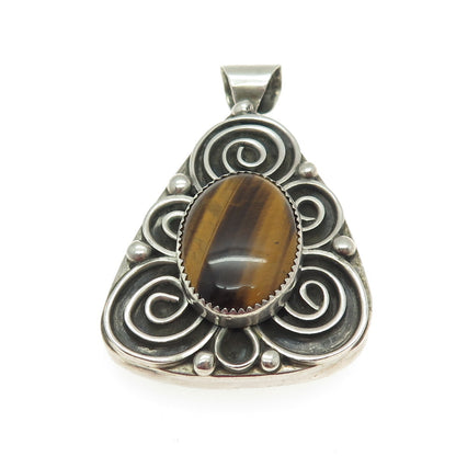 A. HENRY Navajo Old Pawn Sterling Tiger Eye Turquoise Double Sided Pendant