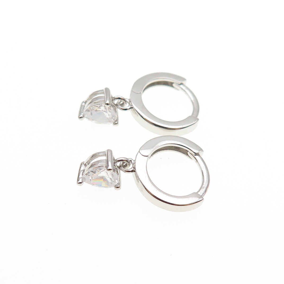 925 Sterling Silver Heart-Cut C Z Dangle Hoop Earrings