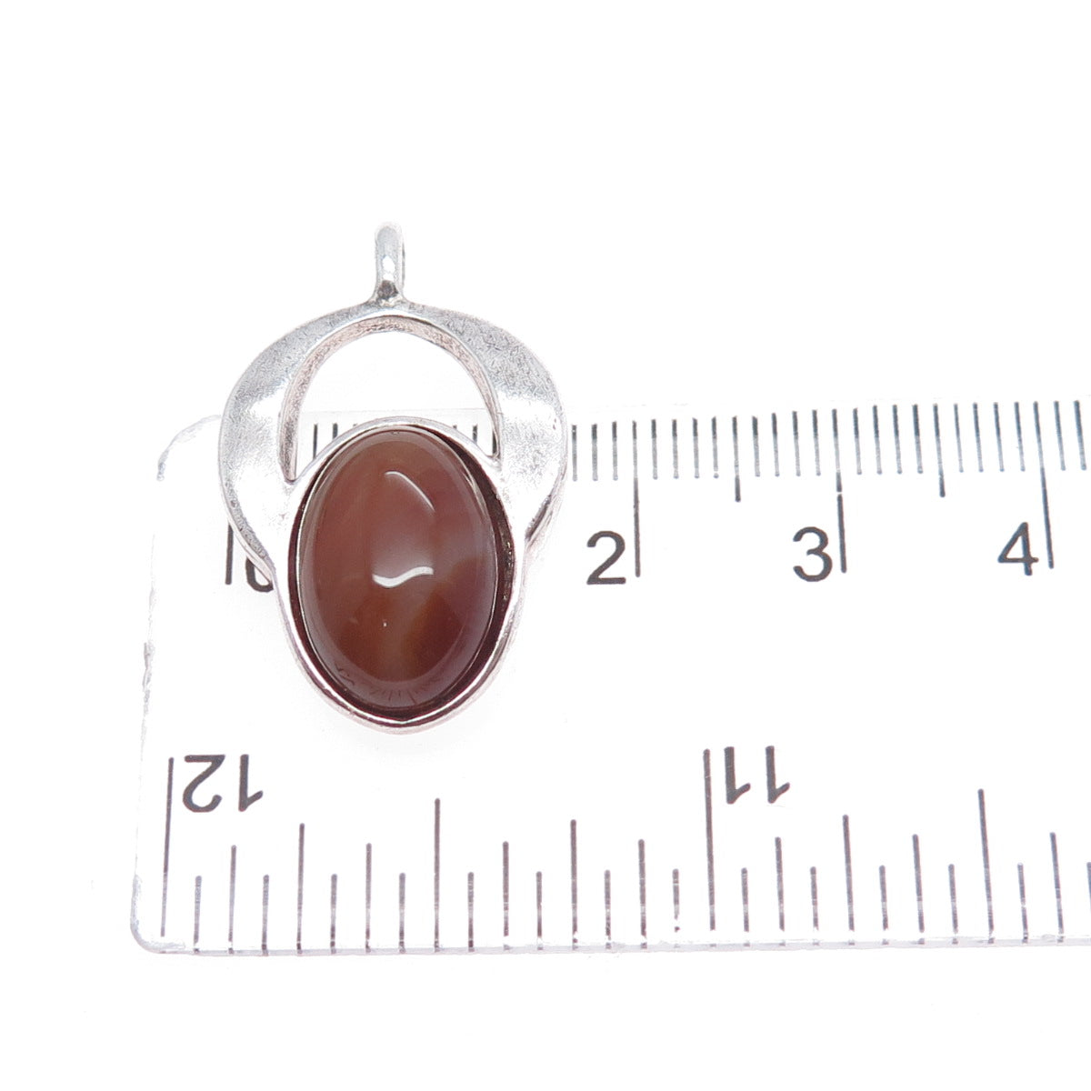 925 Sterling Silver Vintage Israel Real Agate Modernist Charm Pendant