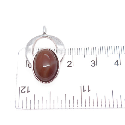 925 Sterling Silver Vintage Israel Real Agate Modernist Charm Pendant